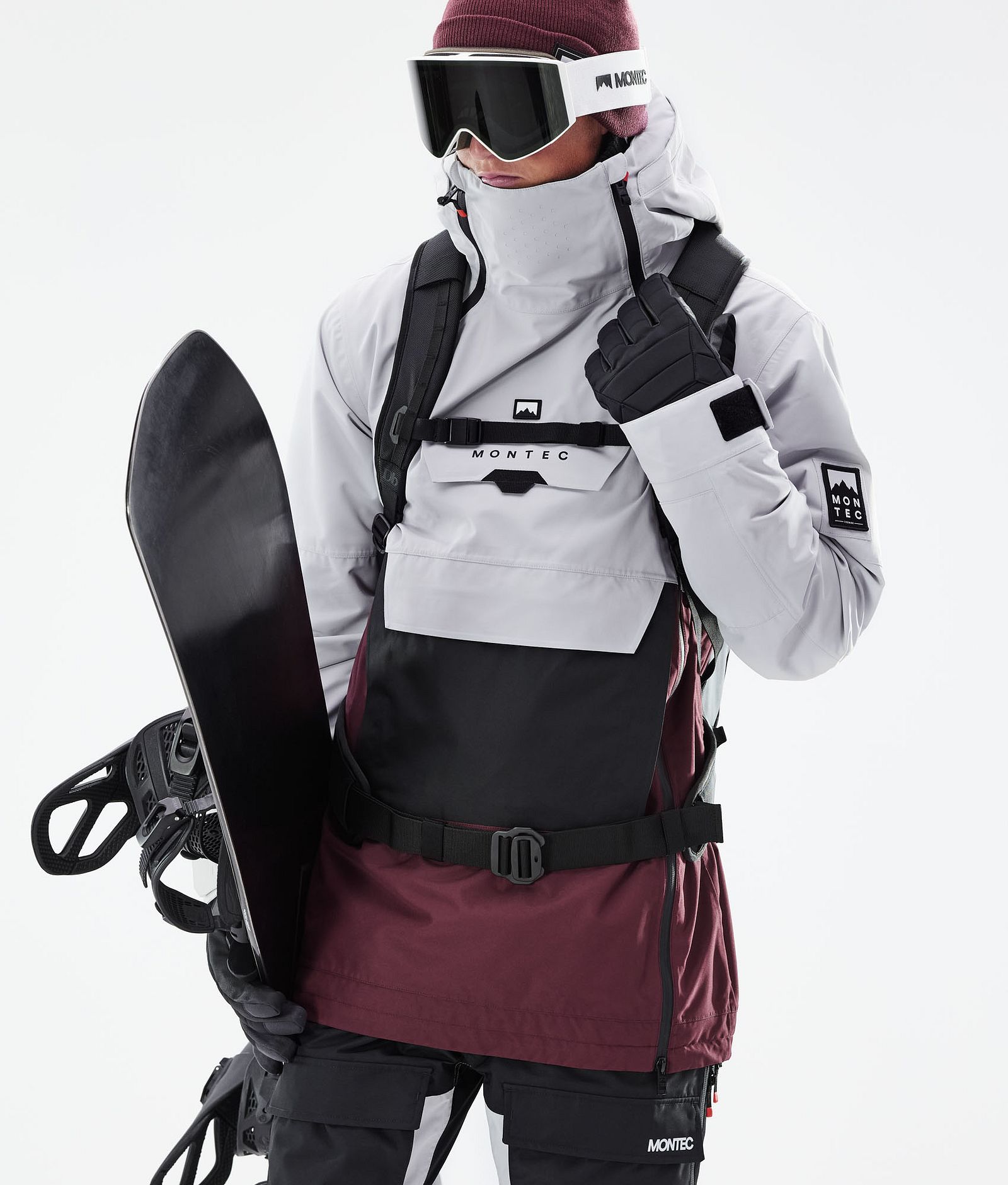 Doom 2021 Kurtka Snowboardowa Mężczyźni Light Grey/Black/Burgundy, Zdjęcie 3 z 11