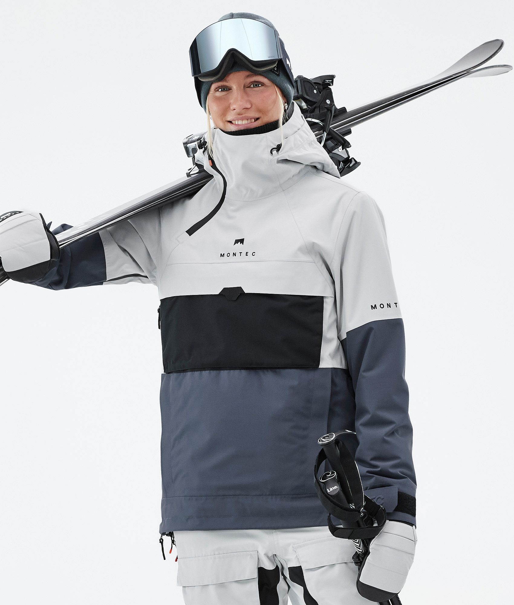 light blue ski outfit